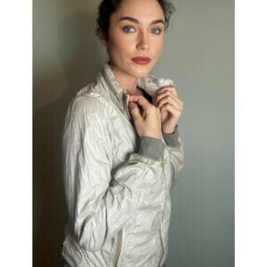 Flydown Parachute Windbreaker Jacket Gray Silver Vintage Paris Italy ~ Sz L M